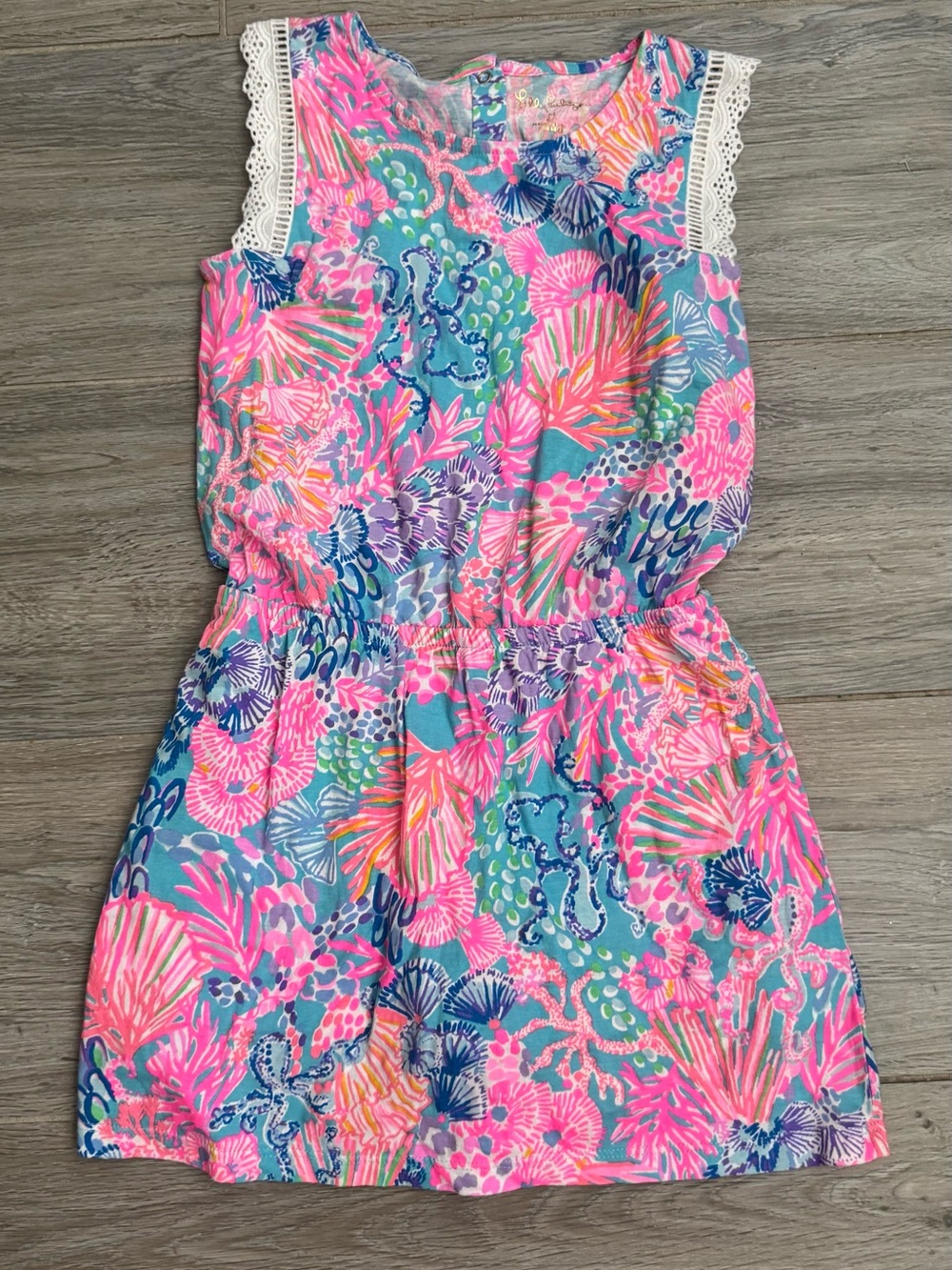 NWT Lilly Pulitzer Girls' Pink & Teal Floral Sleeveless Dress Romper